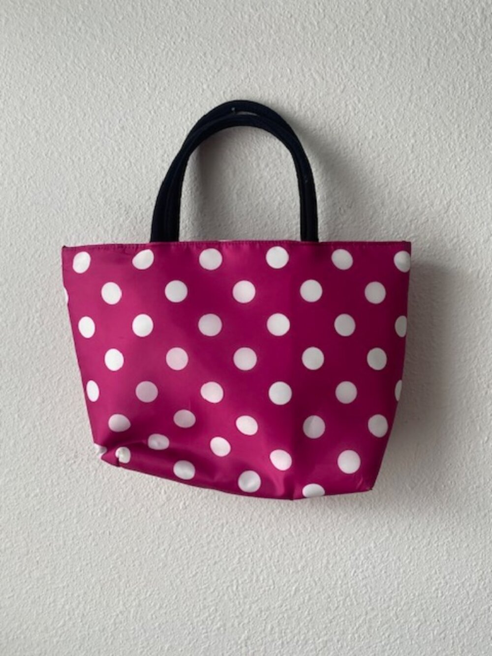 Pink White Polk-a-Dot Insulated Lunch Bag, Reusable Cooler Zipper Closure